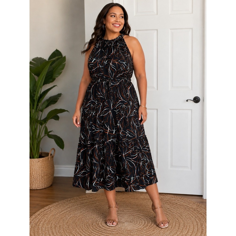 Ava And Viv Multicolor Tiered Midi Dress Halter Sleeveless Peasant Bohemian 3X
